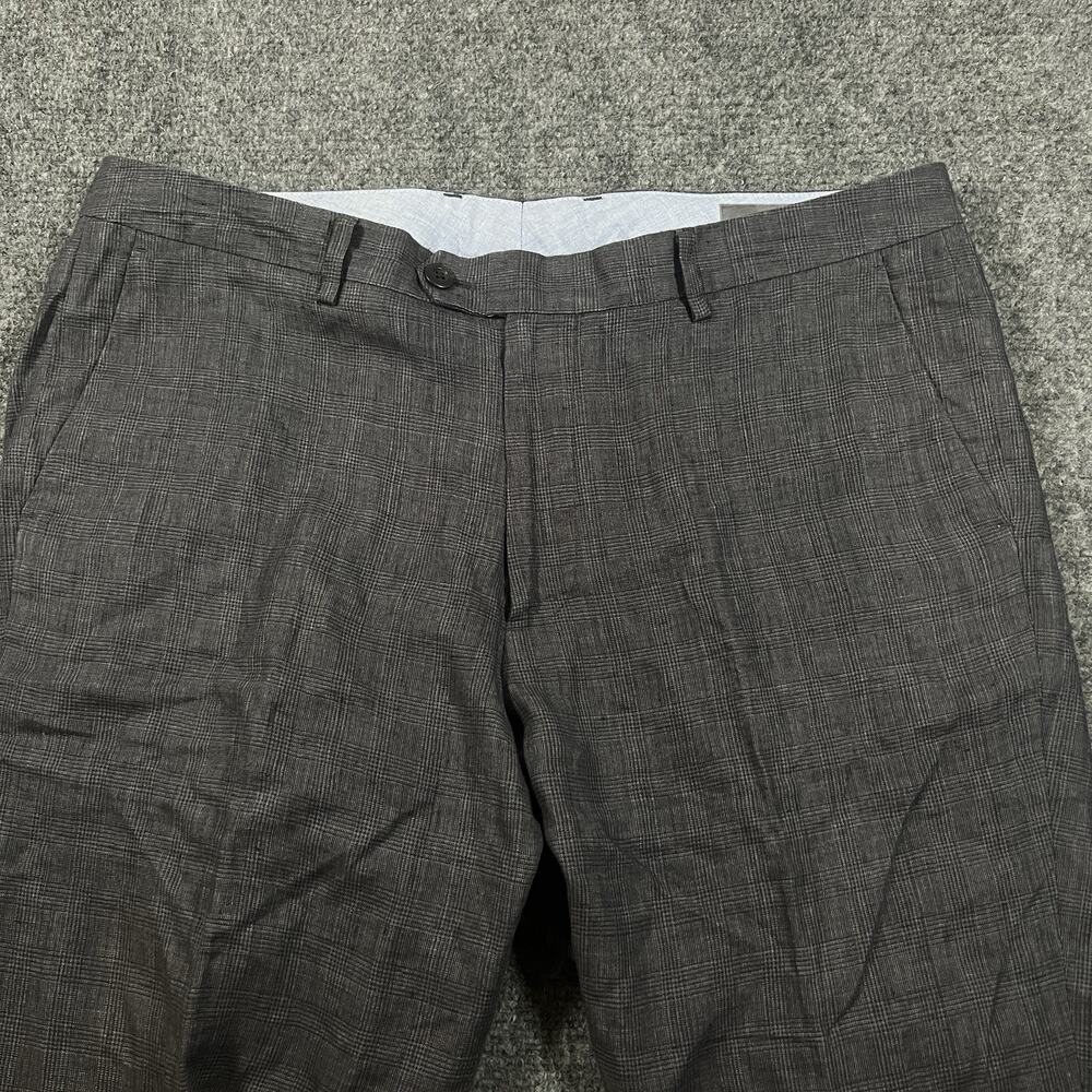 Bonobos 100% Linen Dress Pants Men's Size 40x30 Gray Windowpane Plaid Straight
